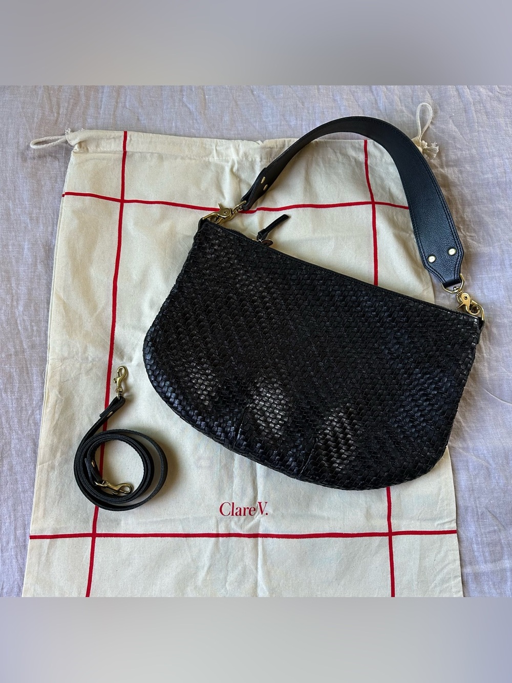 Clare V Moyen Messenger, Black Woven Zig Zag - Picture 2 of 10